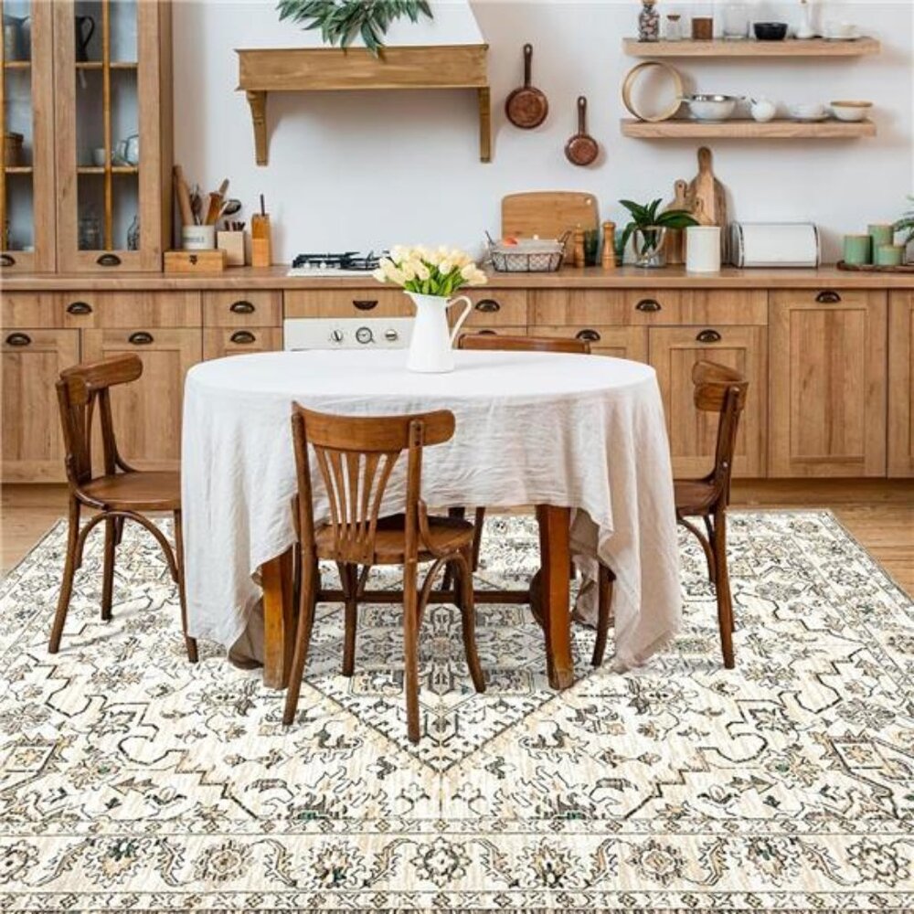 Machine Washable Rug 5'x7' Vintage Design Washable Area Rugs with Non Slip Rugs - Picture 6 of 7